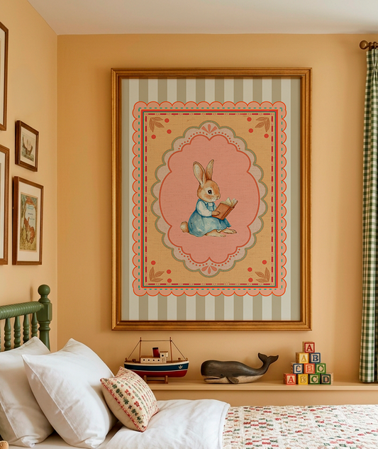 Bunny Illustration Watercolor Print Whimsical Kids Room Artwork Cute Kids Room Decor Nursery Bunny Print Girls Bedroom Wall Art Nursery