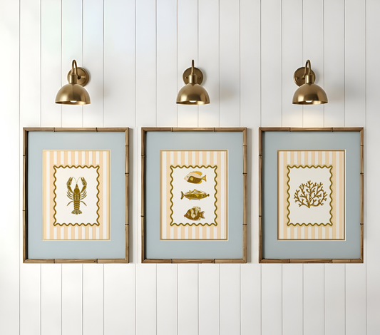Striped Art Sardines Print Nautical Kitchen Wall Art