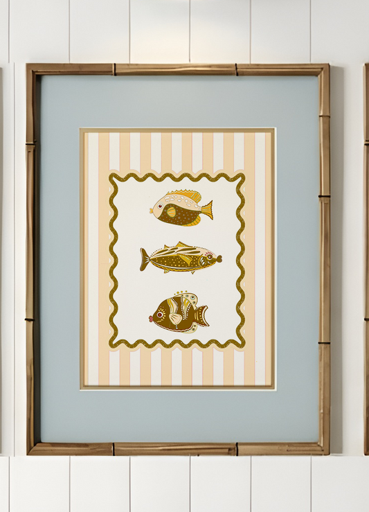 Striped Art Sardines Print Nautical Kitchen Wall Art