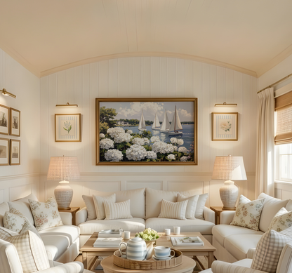 Nantucket Harbor Sailboat Art White Hydrangea Coastal Wall Art Nantucket Harbor Artwork