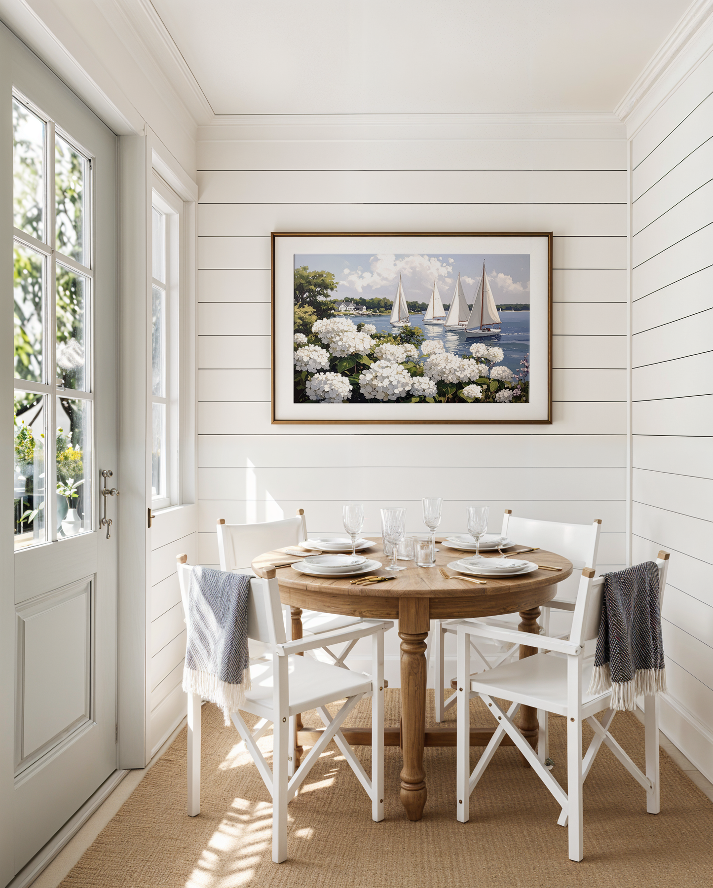 Nantucket Harbor Sailboat Art White Hydrangea Coastal Wall Art Nantucket Harbor Artwork