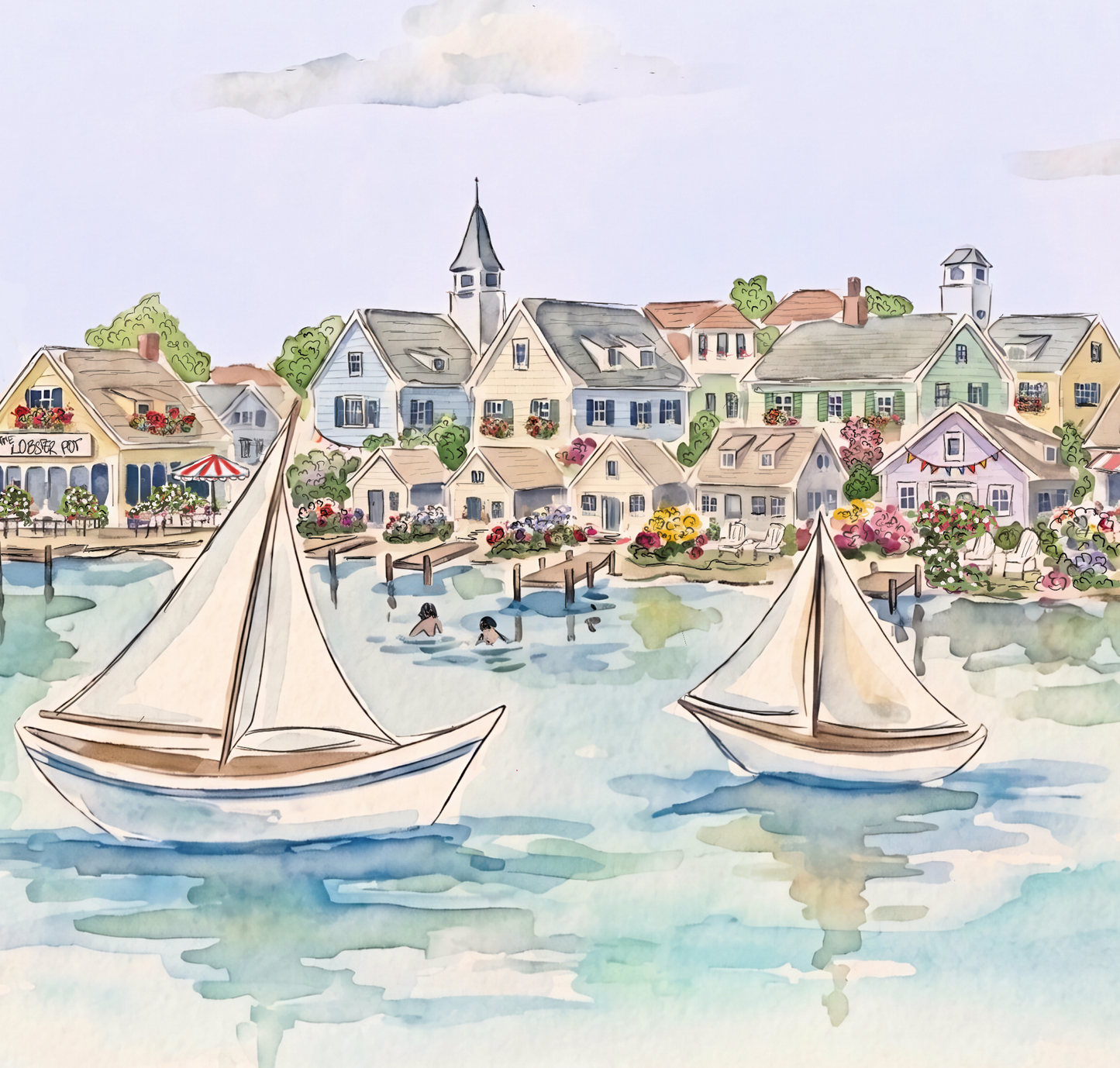 4 x Coastal Wall Hanging Wooden Picture Frames 5 x 7" Nantucket Artwork New England Coastal Living