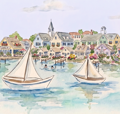 4 x Coastal Wall Hanging Wooden Picture Frames 5 x 7" Nantucket Artwork New England Coastal Living