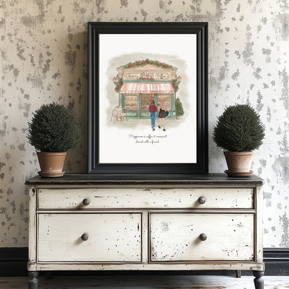Paris Coffee Shop Illustration, Bakery Wall Art for French Lovers