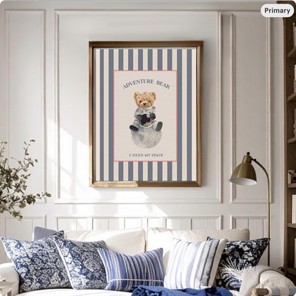 Vintage Striped Bear Print Astronaut Adventure Bear