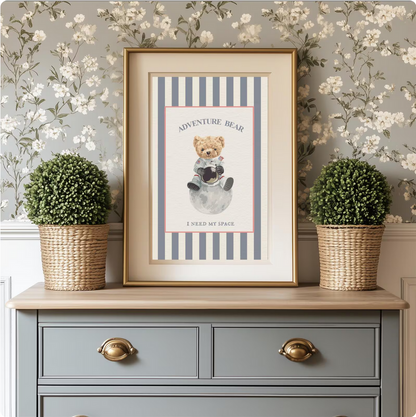 Vintage Striped Bear Print Astronaut Adventure Bear