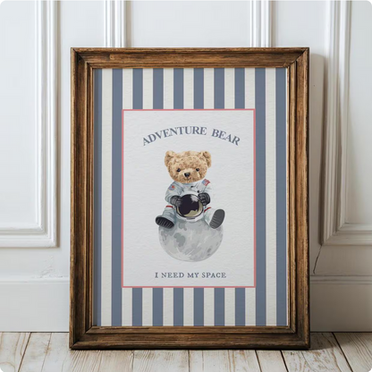 Vintage Striped Bear Print Astronaut Adventure Bear