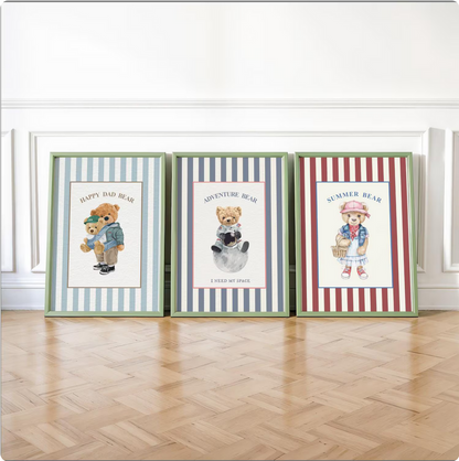 Vintage Striped Bear Print Astronaut Adventure Bear