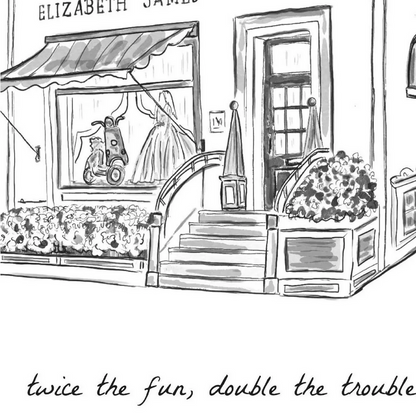 The Parent Trap Movie Art Illustration Print London Shop, Elizabeth James Bridal Store, Striped Artwork