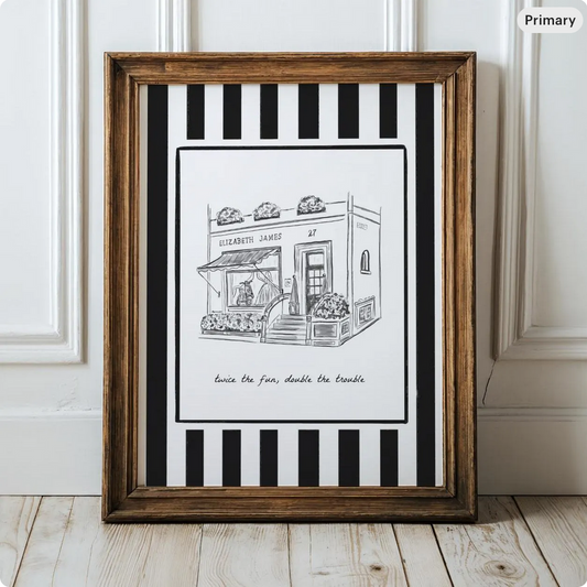 The Parent Trap Movie Art Illustration Print London Shop, Elizabeth James Bridal Store, Striped Artwork