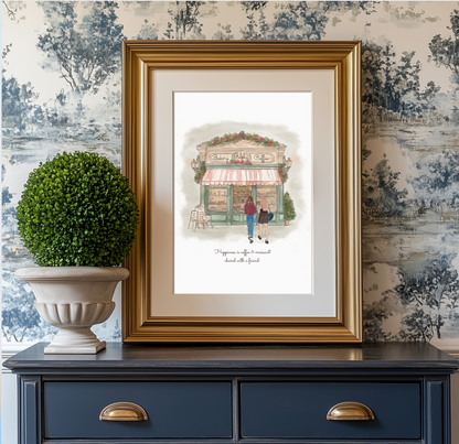 Paris Coffee Shop Illustration, Bakery Wall Art for French Lovers
