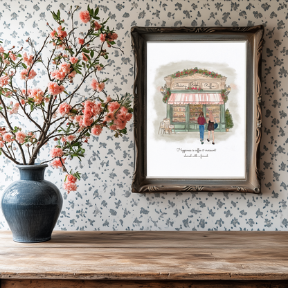 Paris Coffee Shop Illustration, Bakery Wall Art for French Lovers