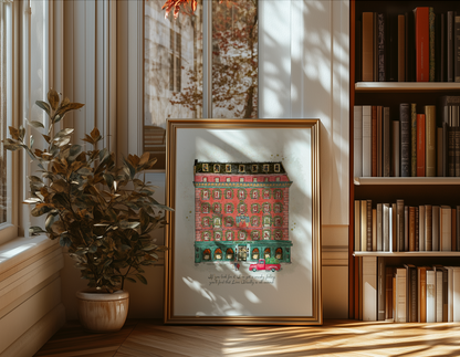 Fortnum & Mason at Christmas, London Store Watercolor Illustration