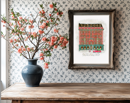 Fortnum & Mason at Christmas, London Store Watercolor Illustration