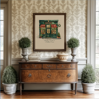 Santa's Workshop, Christmas Illustration, Watercolour Gouache Artwork