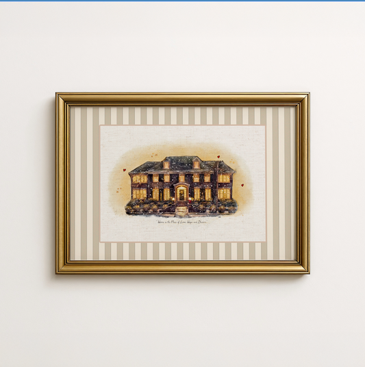 "Home Alone" Movie House Kevin's Home, Watercolour Illustration