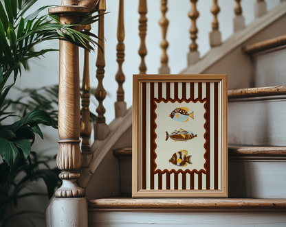 Lobster, Sardines & Coral Wall Art. Gallery Print Set of 3 - Praline