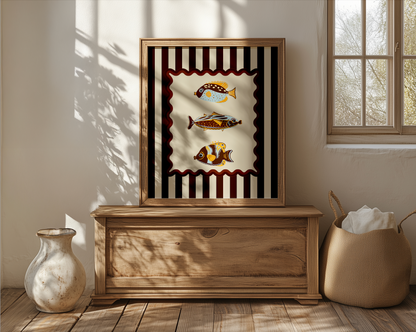 Lobster, Sardines & Coral Wall Art. Gallery Print Set of 3 - Praline