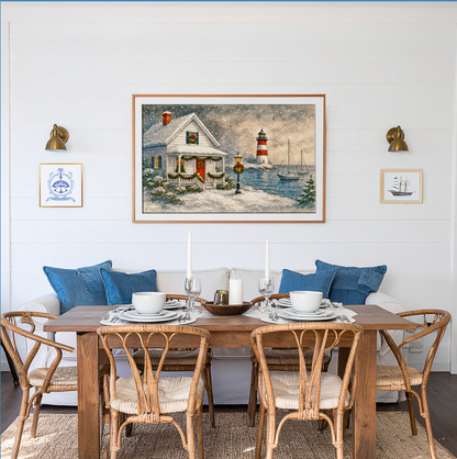 Nantucket Harbor Sailboat Art Nantucket Harbor in Winter, Holiday Wall Art, Nantucket Illustration