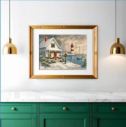 Nantucket Harbor Sailboat Art Nantucket Harbor in Winter, Holiday Wall Art, Nantucket Illustration