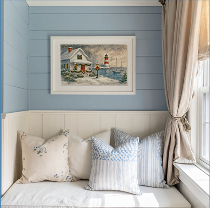 Nantucket Harbor Sailboat Art Nantucket Harbor in Winter, Holiday Wall Art, Nantucket Illustration