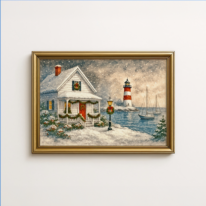 Nantucket Harbor Sailboat Art Nantucket Harbor in Winter, Holiday Wall Art, Nantucket Illustration