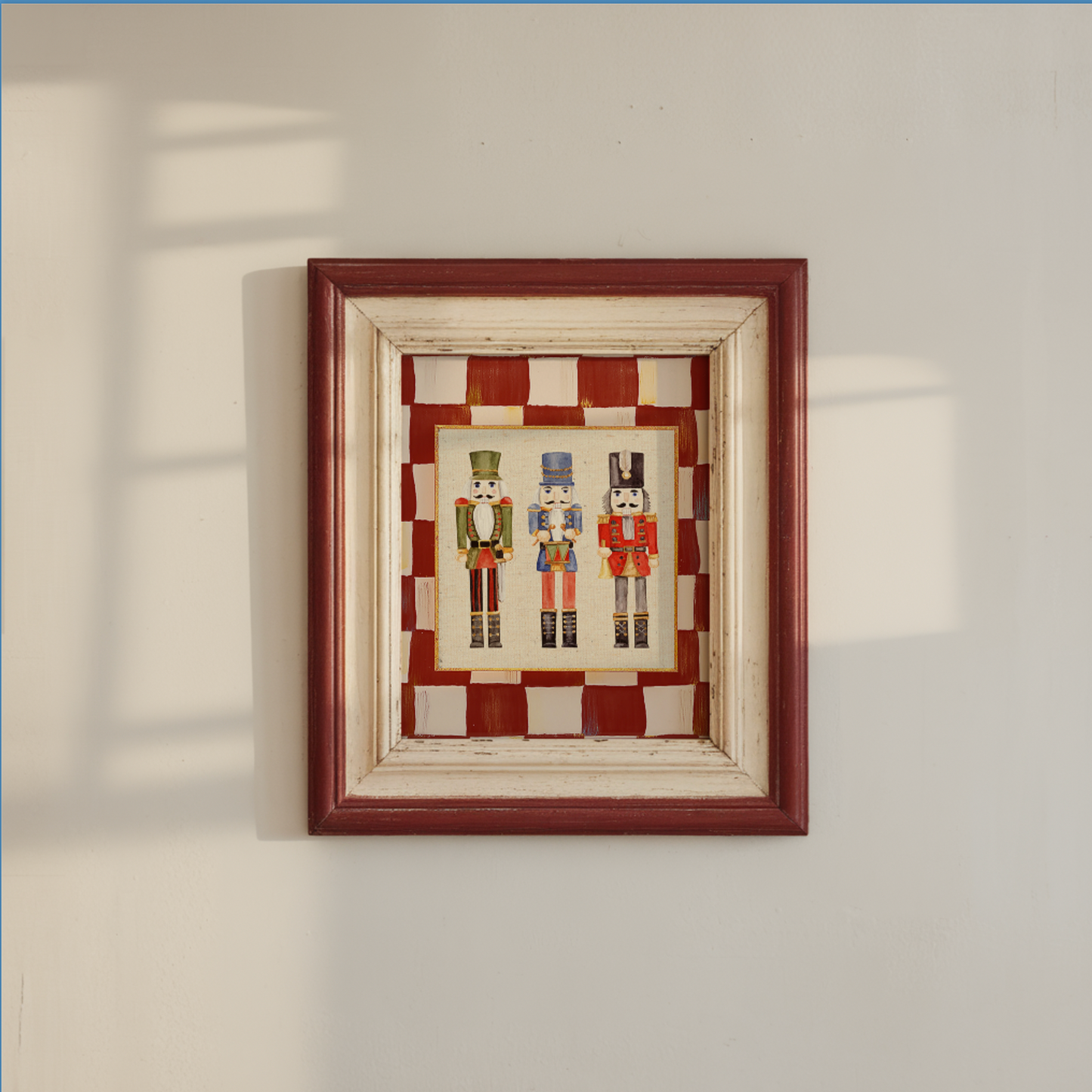 Nutcracker Holiday Print, Christmas Art, Three Kings Nutcracker Artwork, Holiday Wall Art in Red Check