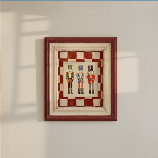 Nutcracker Holiday Print, Christmas Art, Three Kings Nutcracker Artwork, Holiday Wall Art in Red Check