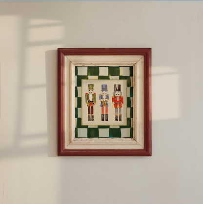 Nutcracker Holiday Print, Christmas Art, Three Kings Nutcracker Artwork, Holiday Wall Art , Green Check