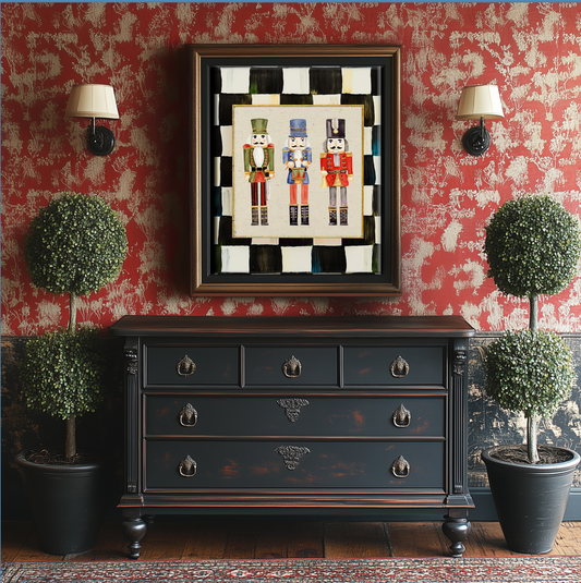 Nutcracker Holiday Print, Christmas Art, Three Kings Nutcracker Artwork, Holiday Wall Art Black Check