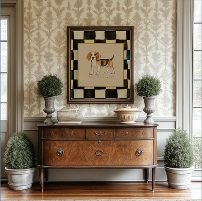 Beagle Dog Print, Black and White Check Wall Art, Beagle Illustration, Dog Lover Artwork