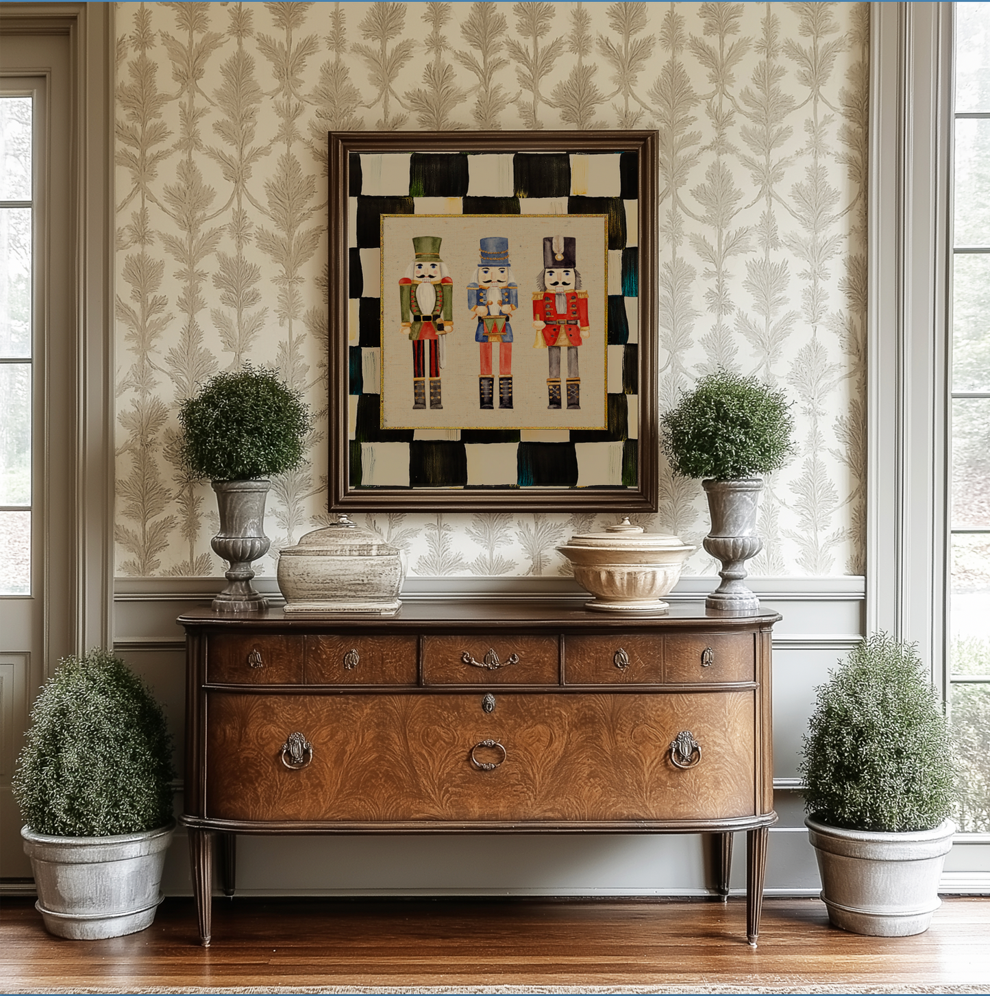 Nutcracker Holiday Print, Christmas Art, Three Kings Nutcracker Artwork, Holiday Wall Art Black Check