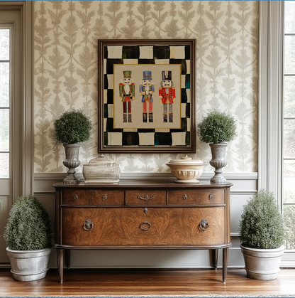 Nutcracker Holiday Print, Christmas Art, Three Kings Nutcracker Artwork, Holiday Wall Art Black Check