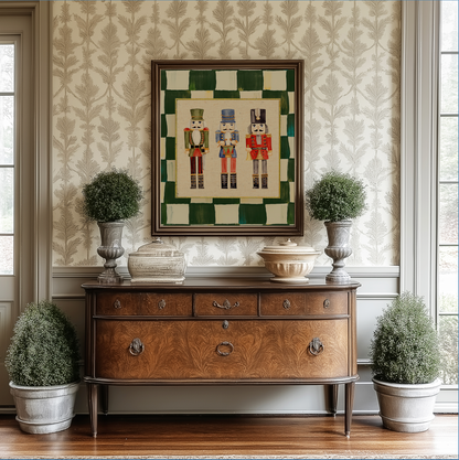 Nutcracker Holiday Print, Christmas Art, Three Kings Nutcracker Artwork, Holiday Wall Art , Green Check