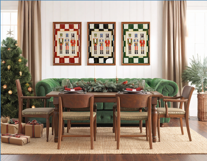Nutcracker Holiday Print, Christmas Art, Three Kings Nutcracker Artwork, Holiday Wall Art in Red Check