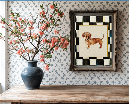 Brown Dachshund Print, Black and White Check Wall Art, Sausage Dog Illustration, Dachshund Artwork