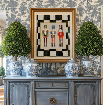 Nutcracker Holiday Print, Christmas Art, Three Kings Nutcracker Artwork, Holiday Wall Art Black Check