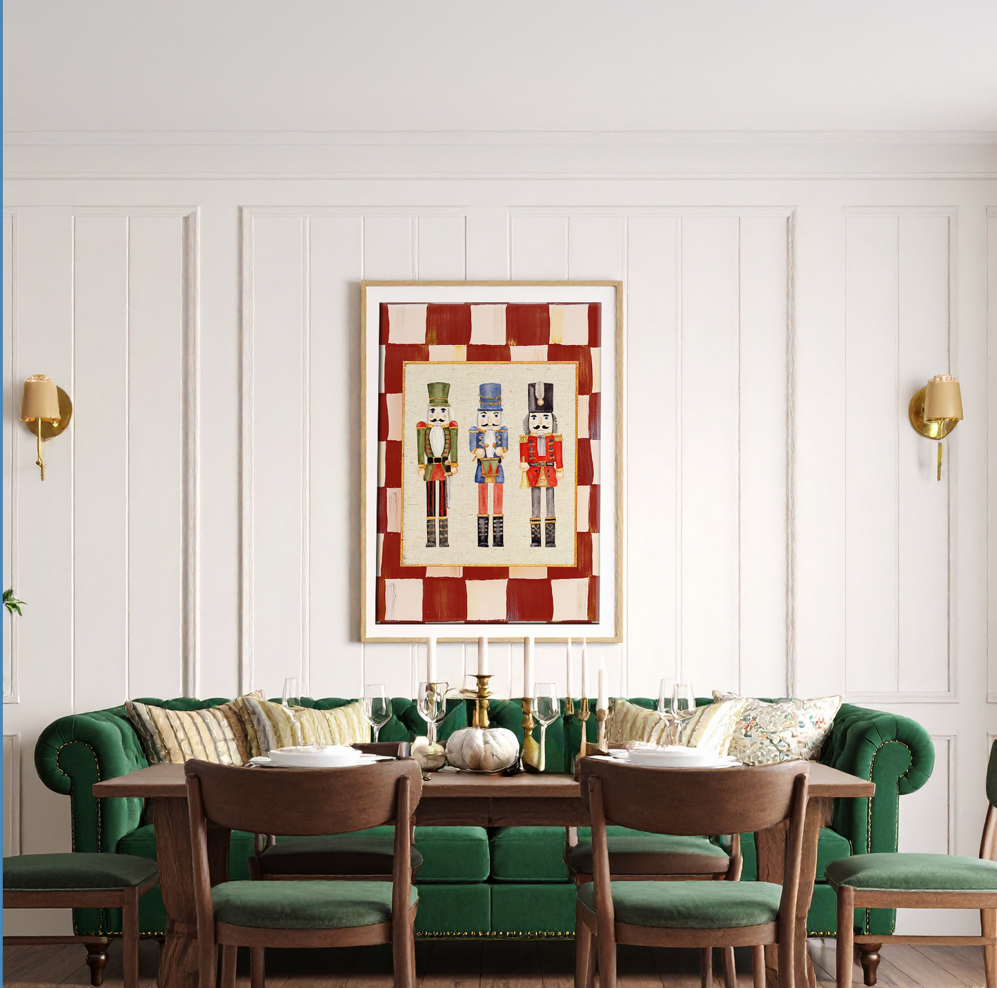 Nutcracker Holiday Print, Christmas Art, Three Kings Nutcracker Artwork, Holiday Wall Art in Red Check