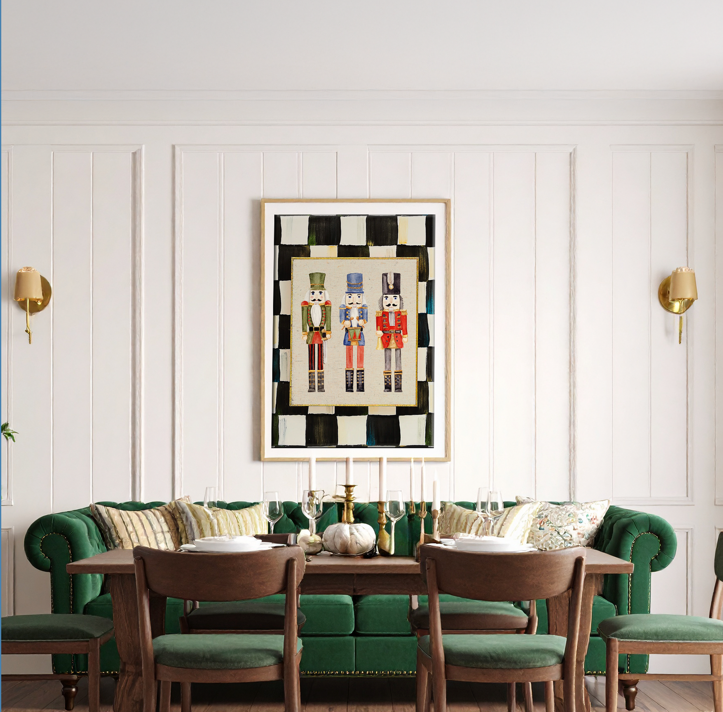 Nutcracker Holiday Print, Christmas Art, Three Kings Nutcracker Artwork, Holiday Wall Art Black Check