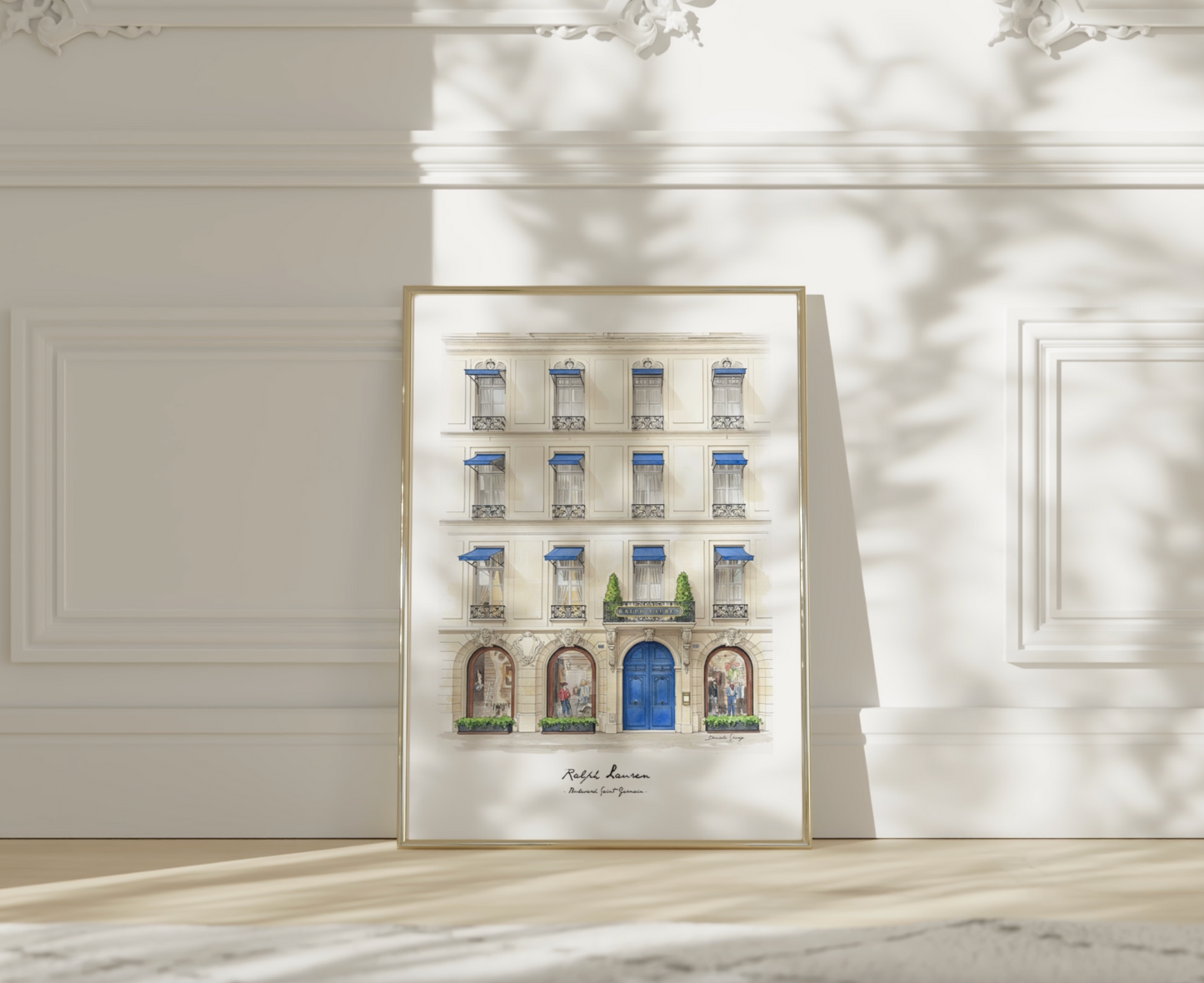 Set of 3 Paris Prints  Parisian Wall Art with Haussmann Architecture, Ralph Lauren Store,  Balcony Scene & Saint-Germain Illustration