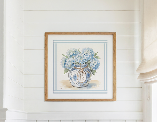 Hydrangea Ginger Jar Art Print Cape Cod Coastal Decor New England Beach House Wall Art