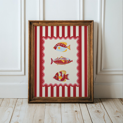 Sardines Wall Art Coastal Print of Colorful Fishes