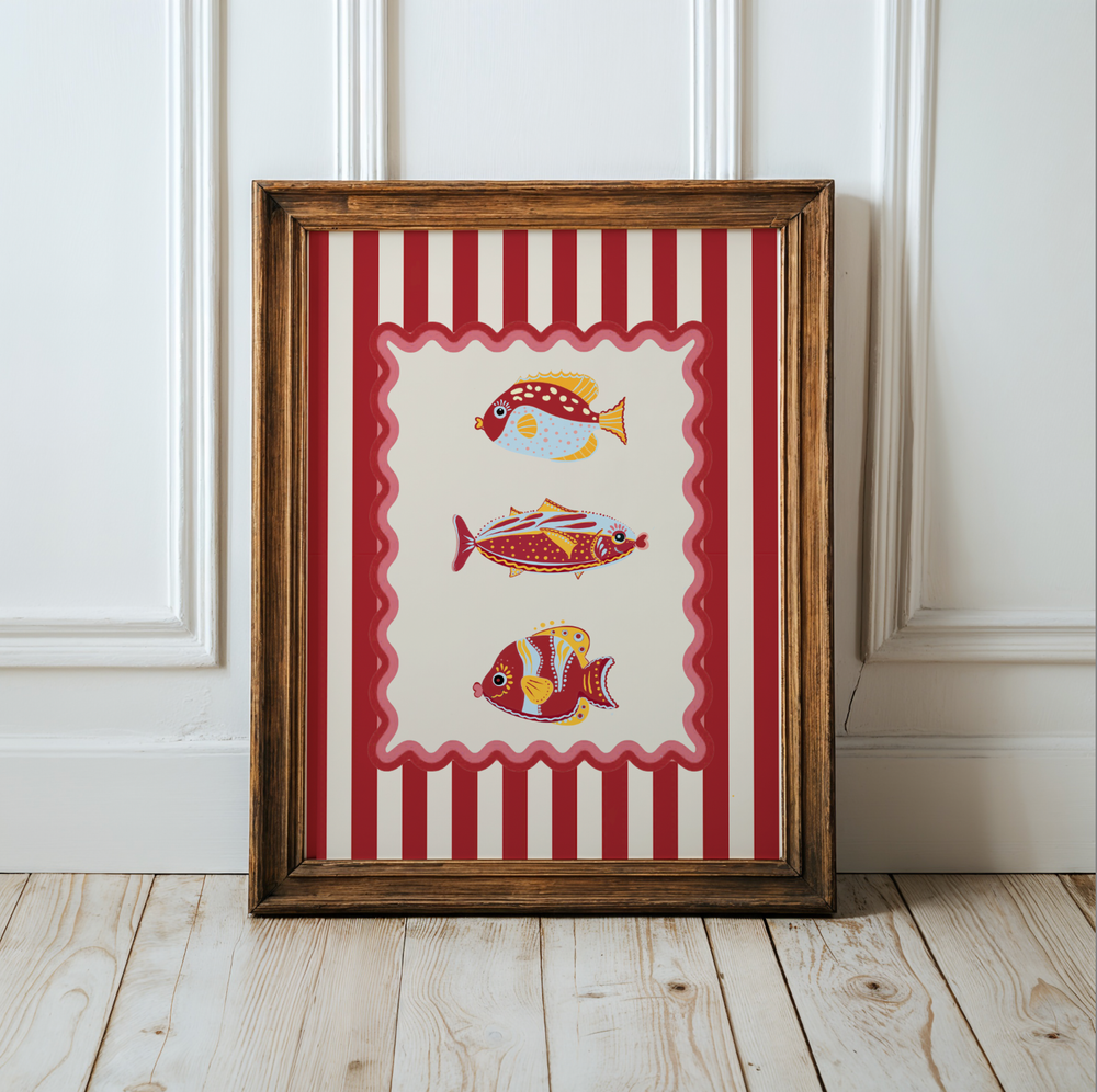 Sardines Wall Art Coastal Print of Colorful Fishes