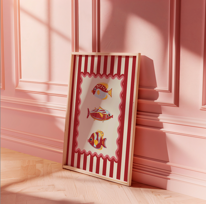 Sardines Wall Art Coastal Print of Colorful Fishes