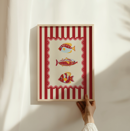 Sardines Wall Art Coastal Print of Colorful Fishes