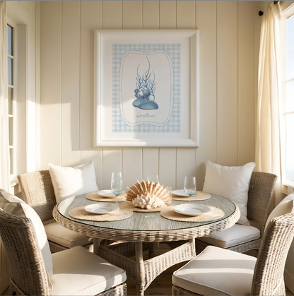 Sardines, Lobster & Coral Wall Art. Gallery Print Set of 3 - Denim Blue