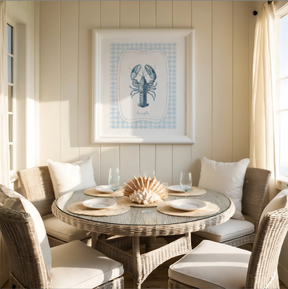 Sardines, Lobster & Coral Wall Art. Gallery Print Set of 3 - Denim Blue