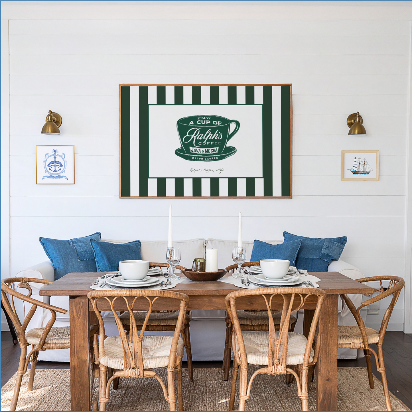 Ralph's Coffee Illustration Striped Wall Art