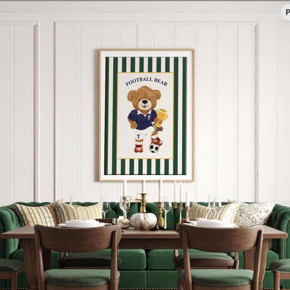Vintage Striped Bear Print Football Soccer Bear Artwork