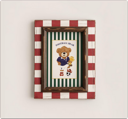 Vintage Striped Bear Print Football Soccer Bear Artwork